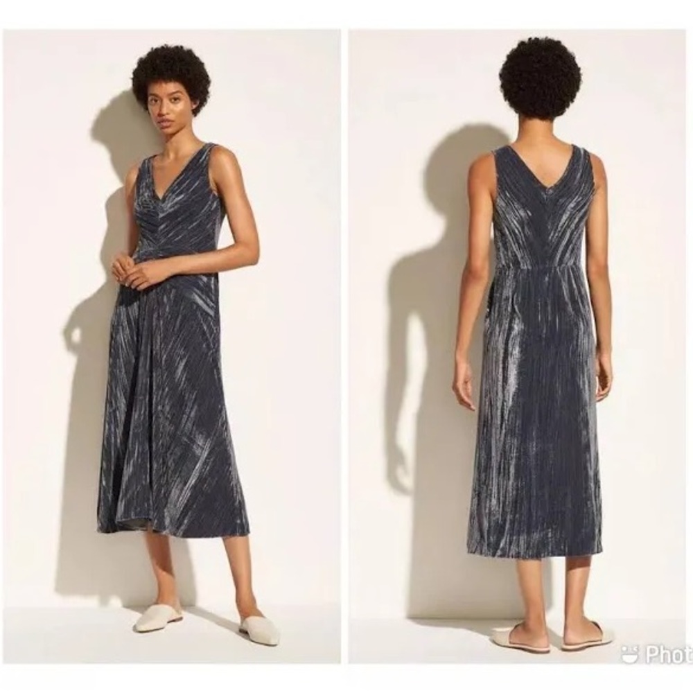 Vince Blue Sleeveless V-Neck Midi Sundress